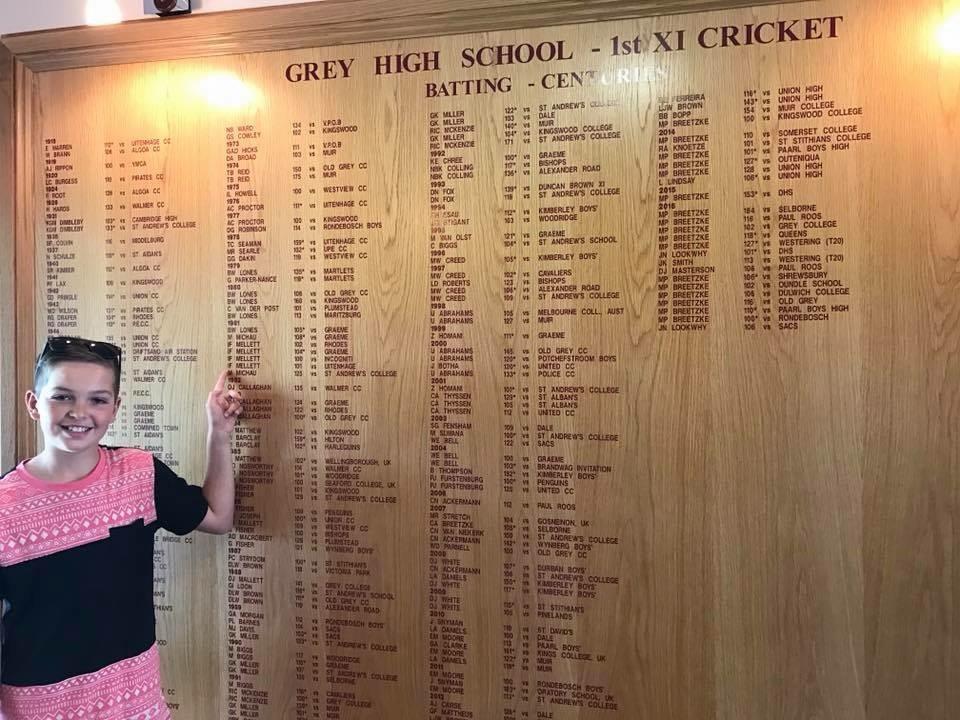 The 1st XI batting centuries board at Grey High School